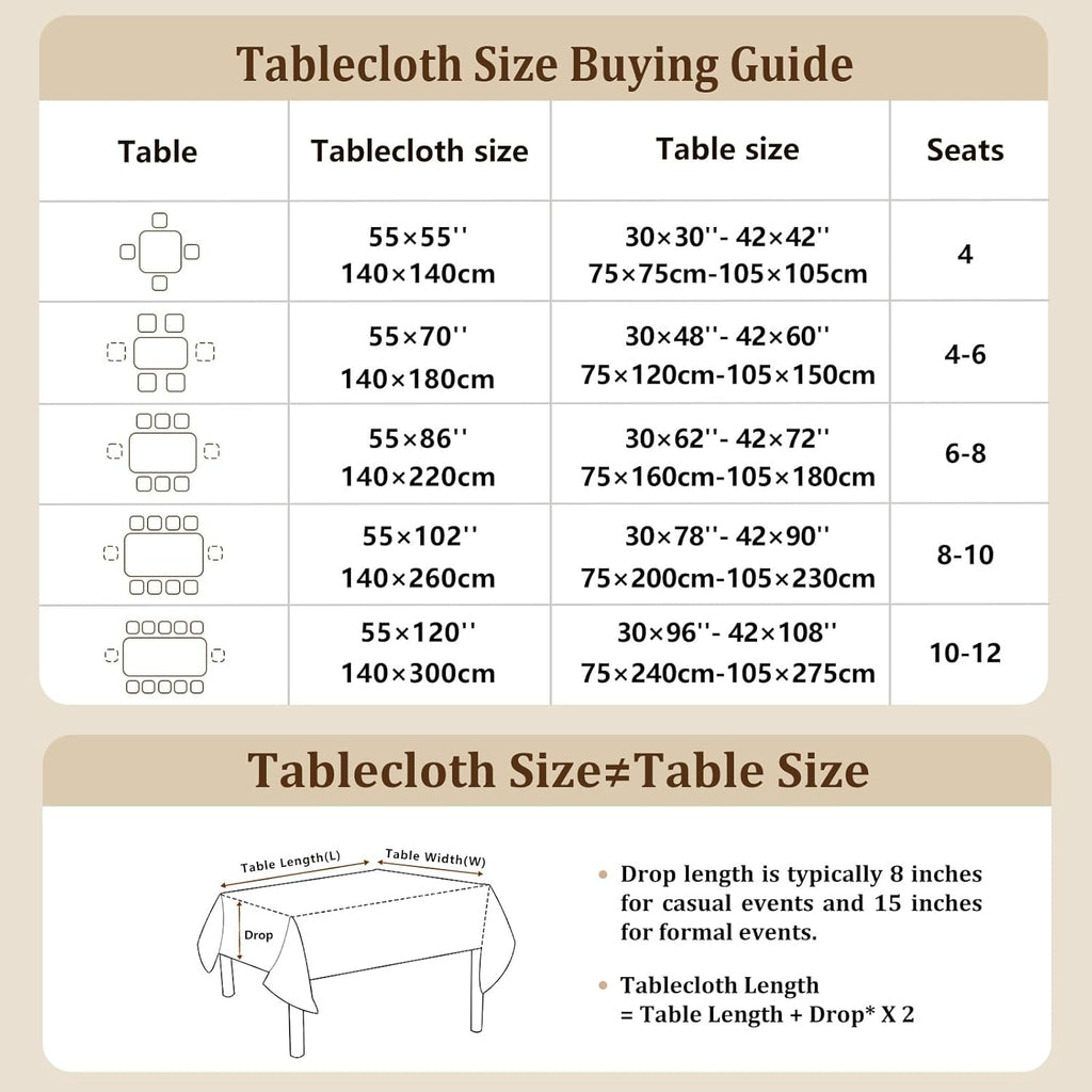Cotton Linen Waterproof Table Cloth for Dining Table Farmhouse Kitchen Rectangle Tablecloth Coffee Wrinkle Free Tables Cover, Beige, Coffee Flower, 55x70 Inch