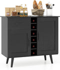 Giantex Bar Cabinet, Buffet Sideboard for 6 Wine Bottles, Wood Pantry Cupboard with Storage Drawer, 2 Door Cabinets, Anti-Toppling Devices, Credenza Organizer for Living Room Kitchen (Oak)