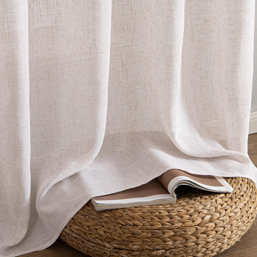 Natural White Linen Curtains 84 Inch Long for Bedroom Living Room, Soft Thick Linen Textured Window Drapes Semi Sheer Light Filtering Rod Pocket Back Tab Neutral Farmhouse Cream Ivory 2 Panels