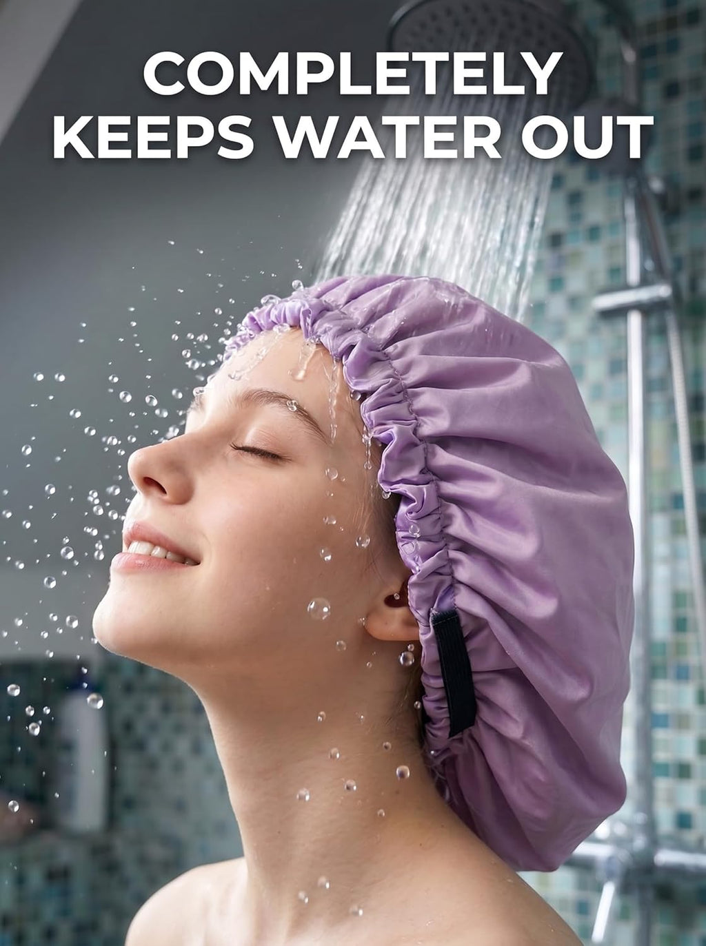 Shower Cap,Extra Adjustable Shower Caps for Women Double-Layer Waterproof Reusable Hair Cap, Large Size Hair Cap for All Hair,for Girls Spa Bath,Soft and Comfortable (Purple)