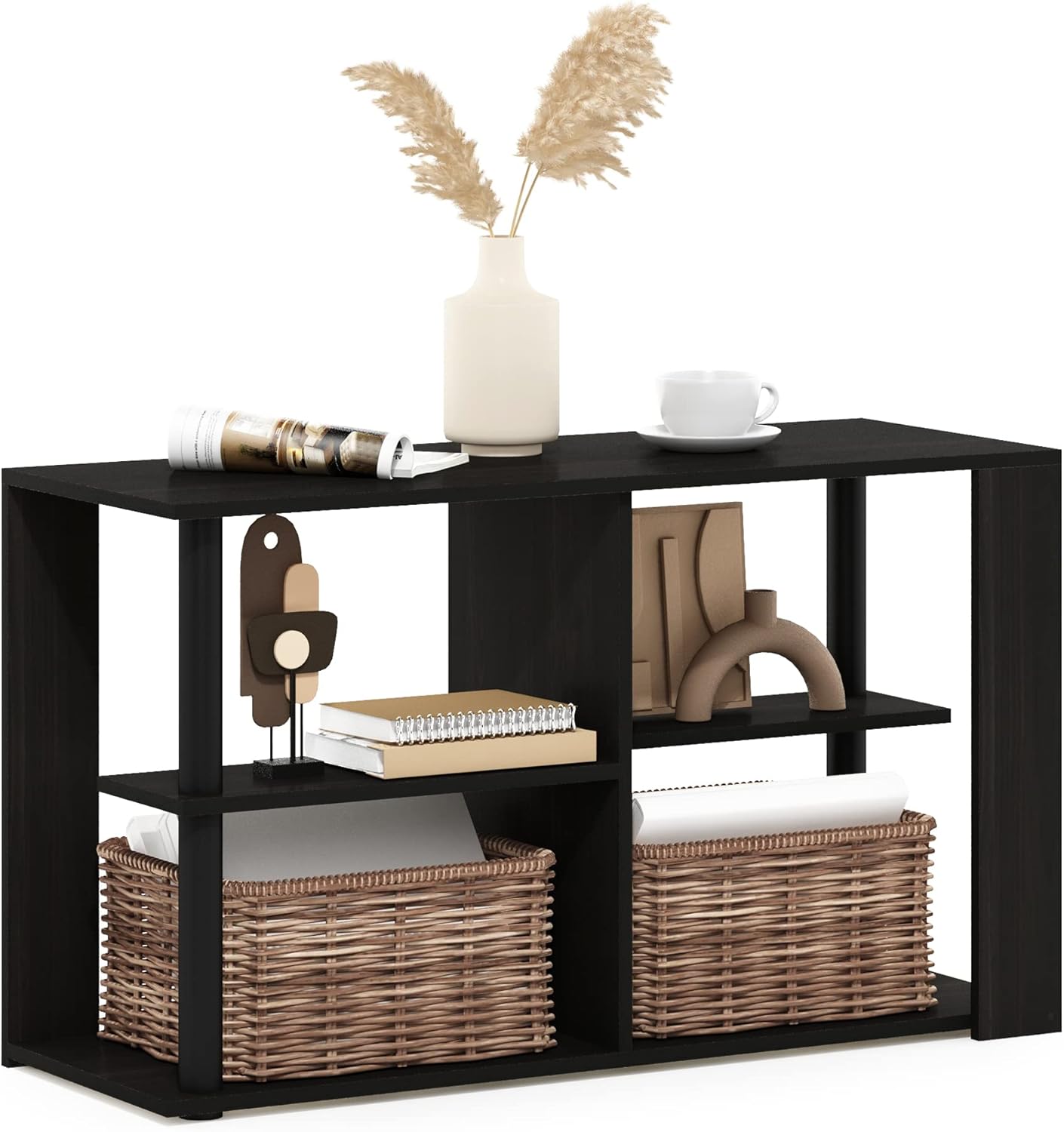 Furinno Basic Coffee Table, 2-Tier Modern Coffee Table with Open Shelf, Easy Assembly Side Table, for Living Room, Bedroom, Home Office, Amber Oak