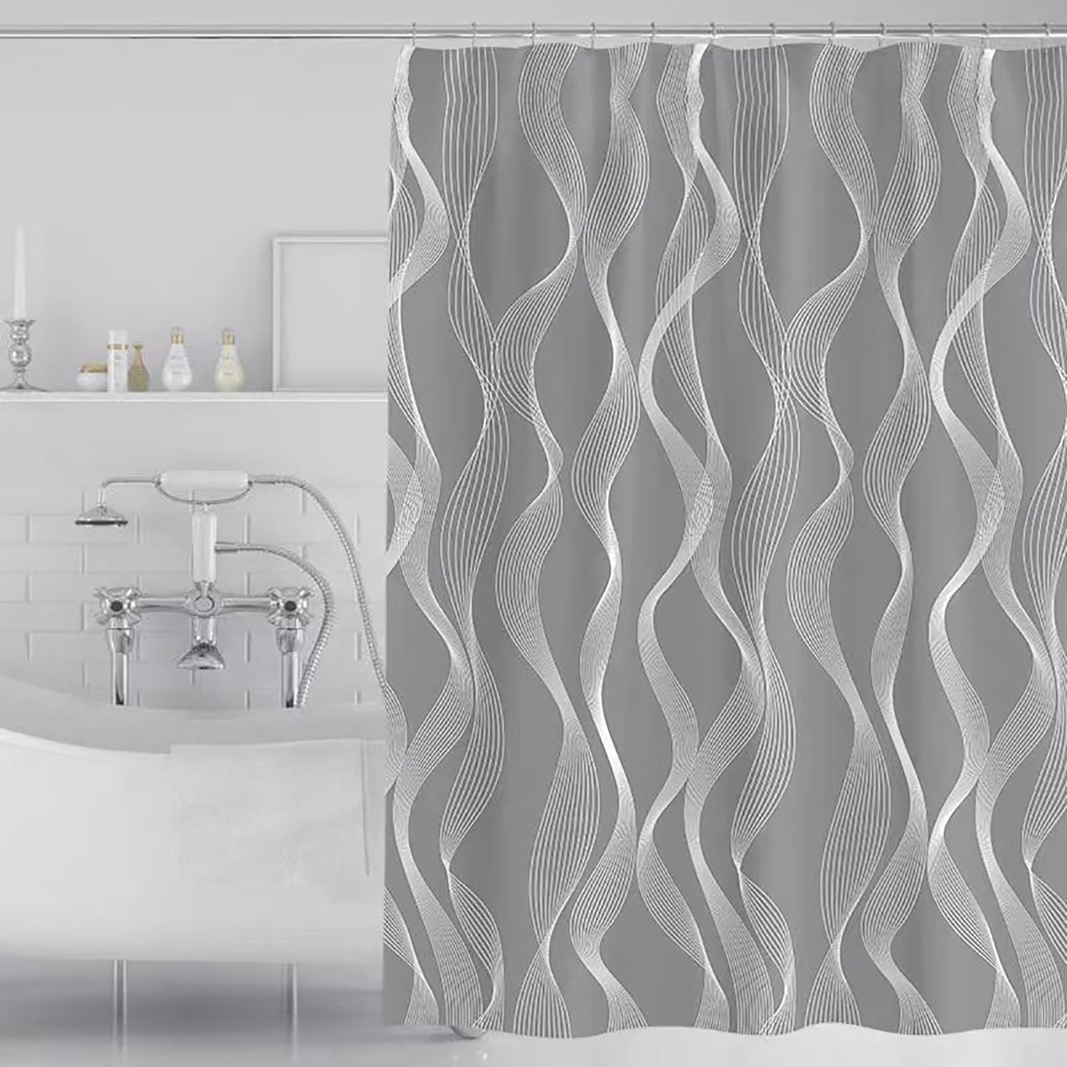 Fabric Shower Curtain Liner, Waterproof Hotel Quality, Bathroom Curtains Rust Resistant Grommets, 72 x 72 Machine Washable (Black)