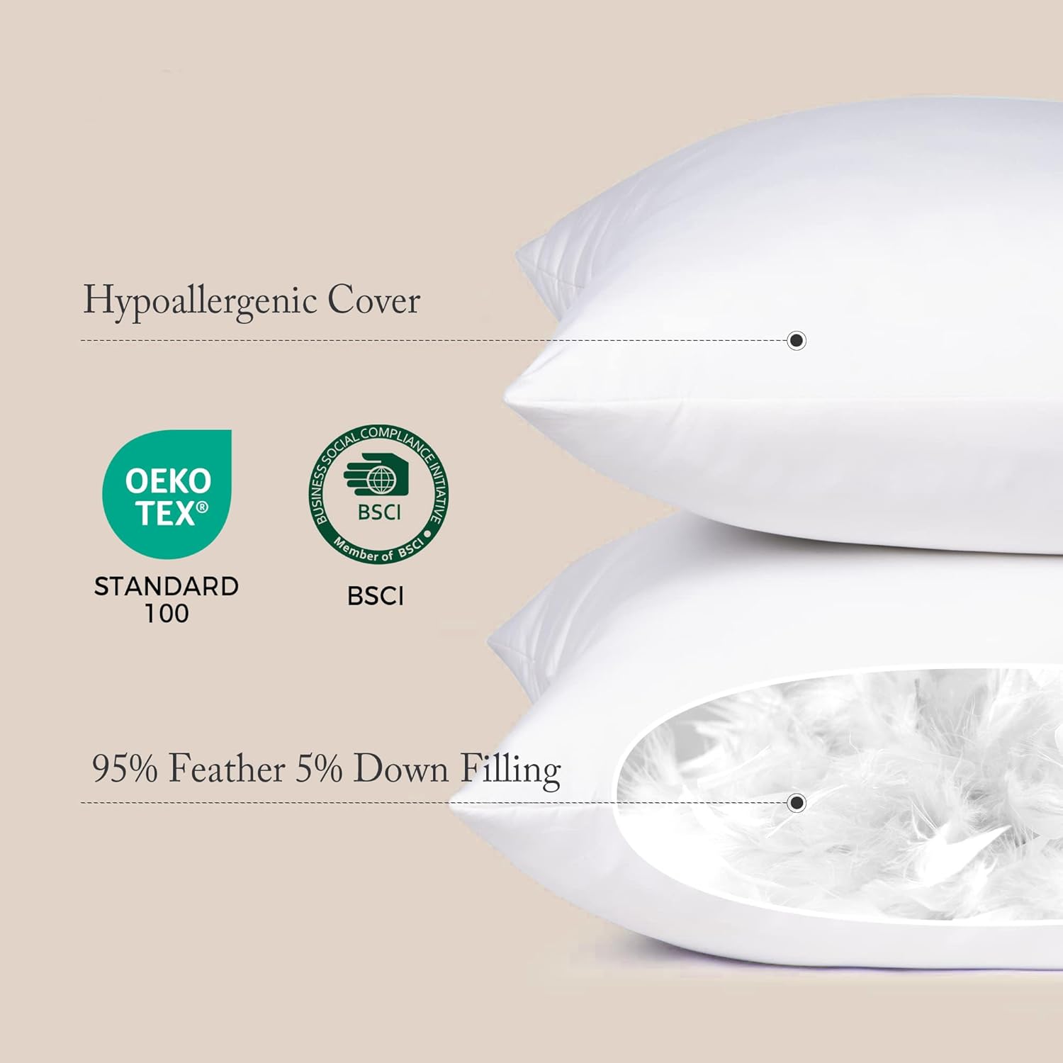 puredown® Feather Down Throw Pillow Inserts 22 x 22 (Pack of 2, White), Big Throw Pillows for Floor, Couch, Bed, Machine Washable