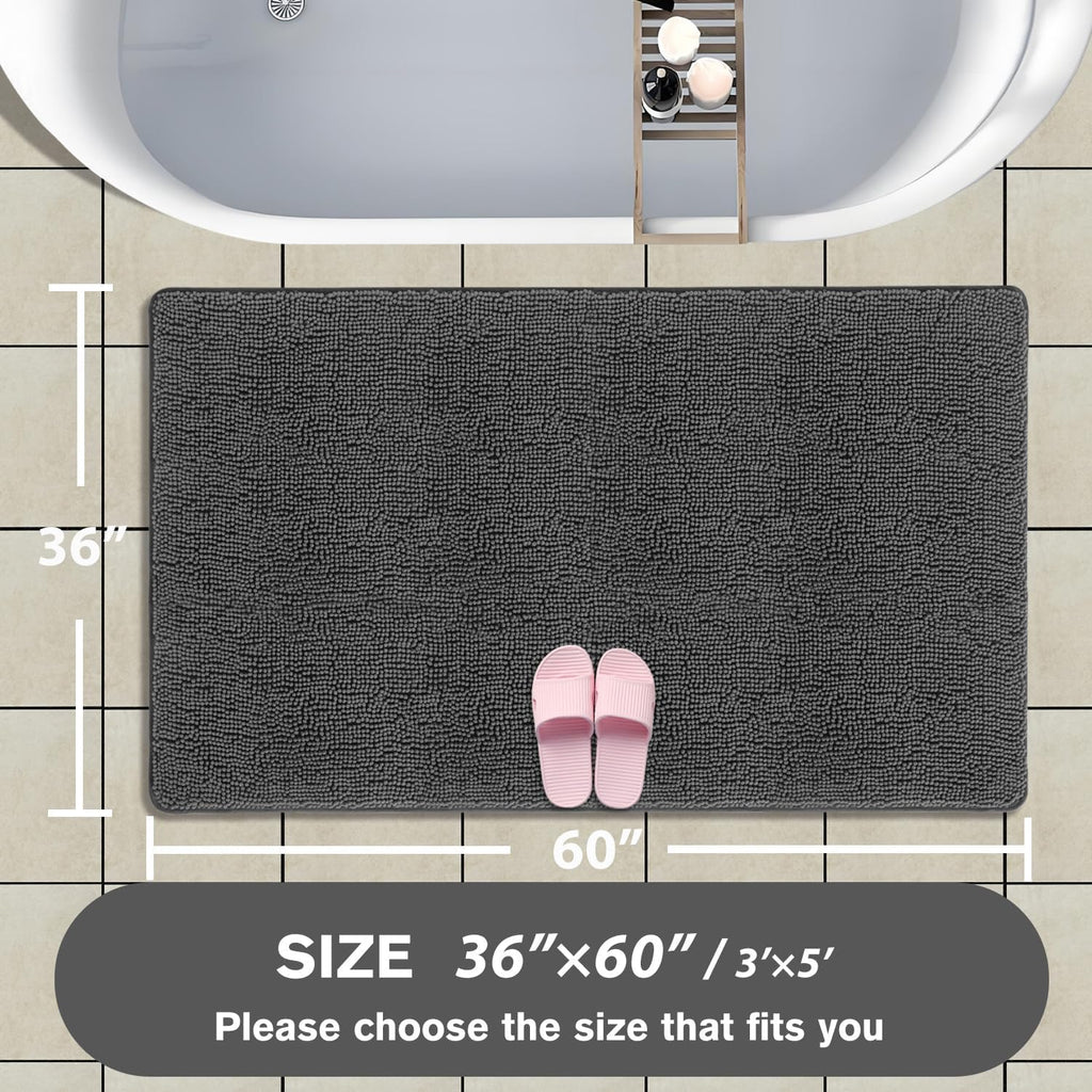 Bathroom Rugs 36 x 60 Inch – Extra Large Bath Mat | Absorbent and Washable Thick Chenille Bath Rugs Non-Slip Runner Rug for Bathroom, Shower, Tub(Gray)