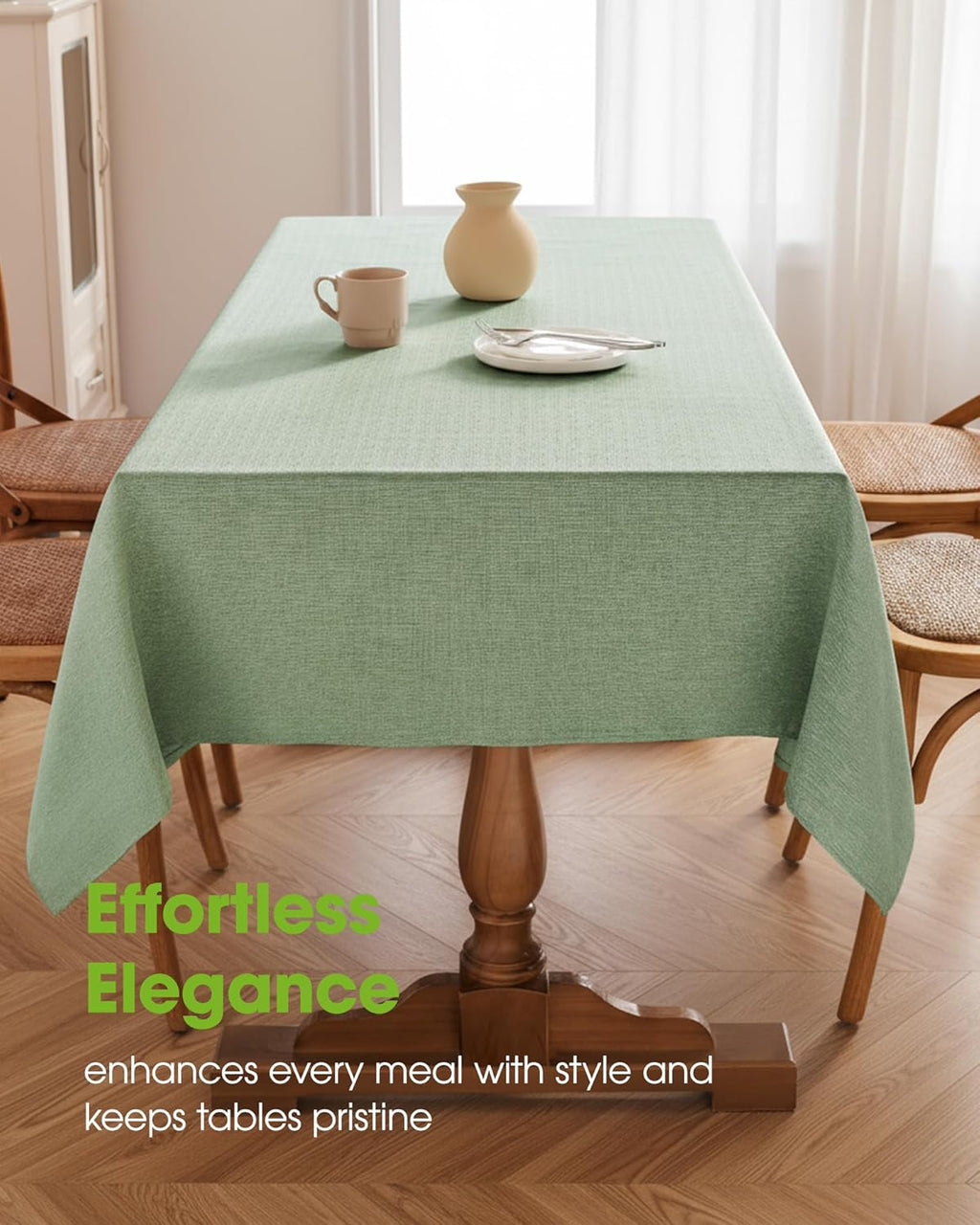 Rectangle Linen Tablecloth Waterproof & Stain Resistant, Wrinkle-Free Table Cloth Adds Elegance and Protection, Ideal for Dining, Party, Wedding and Outdoor, 52 x 70 Inch, Sage Green